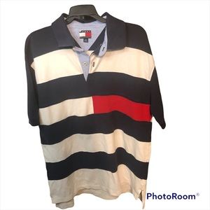 Men’s Tommy Hilfiger fall short sleeve Y2K striped polo collar retro shirt